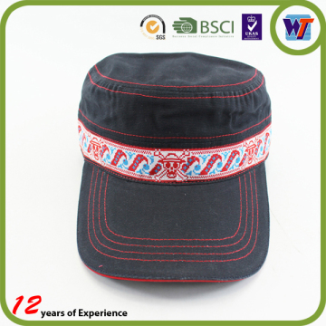 Flat Top Military Cap With Braid Decorated Adjustable Snap Cap