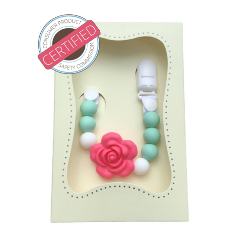 BPA Free Rose Beads Silicone Teething Pacifier Clips