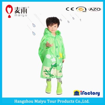 cartoon printing children green pvc raincoat