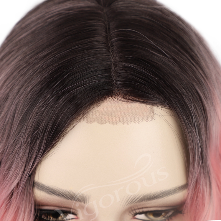 Colorful Ombre Wholesale For Women Pre Plucked Deep Wave Heat Resistant Short Bob Cut Wigs Lace Front Synthetic