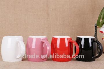 Custom logo drum shape ceramic mug/barrel shape mug