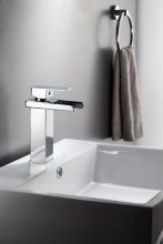 Luxury bathroom Square stainless steel washbasin waterfall faucet mixer