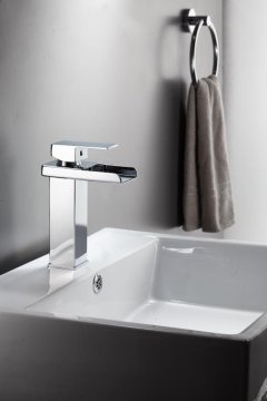 Luxury bathroom Square stainless steel washbasin waterfall faucet mixer
