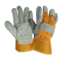GL1020 Welding Gloves: Full Palm Rubberized Yellow Leather Working Gloves