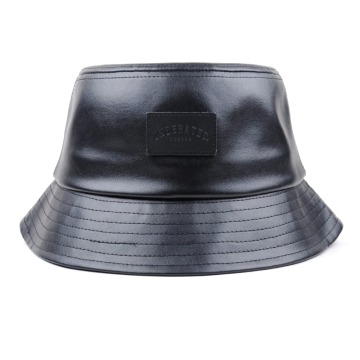 black bucket hat,blank black leather bucket hat