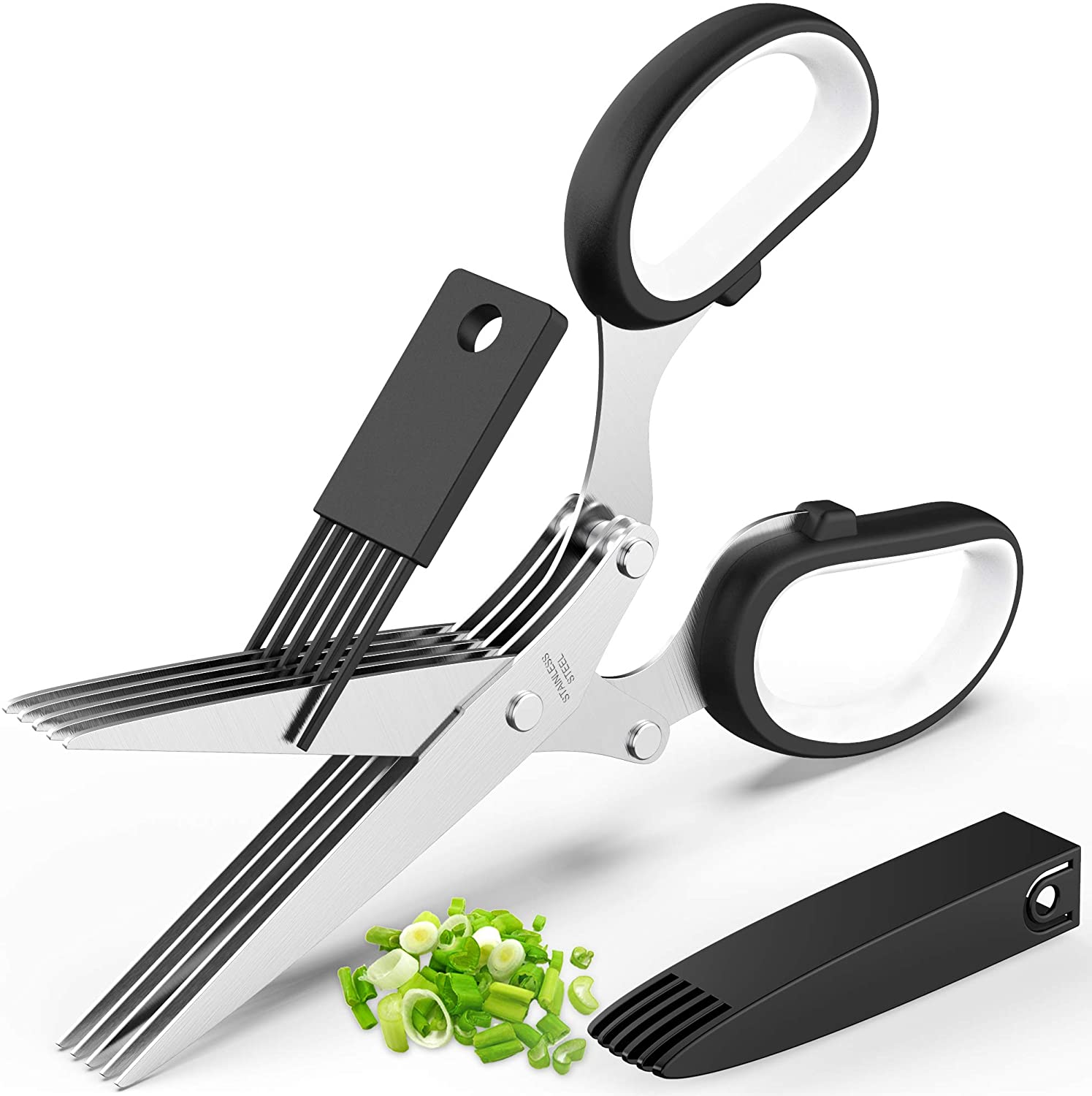 Updated 2020 Herb Scissors Set Cool Kitchen Gadgets for Cutting Fresh Garden Herbs - Herb Cutter Shears with 5 Blades and Cover