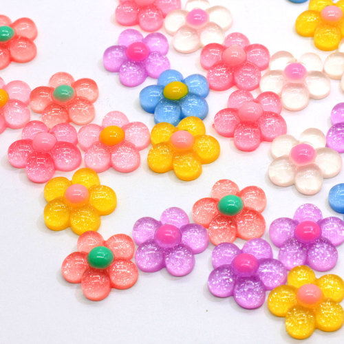 100 stks / partij 18 MM Handgemaakte Hars Jelly Zonnebloem Cabochons Plaksteen Plat Hars Daisy Bloem Versieringen Slime Charms