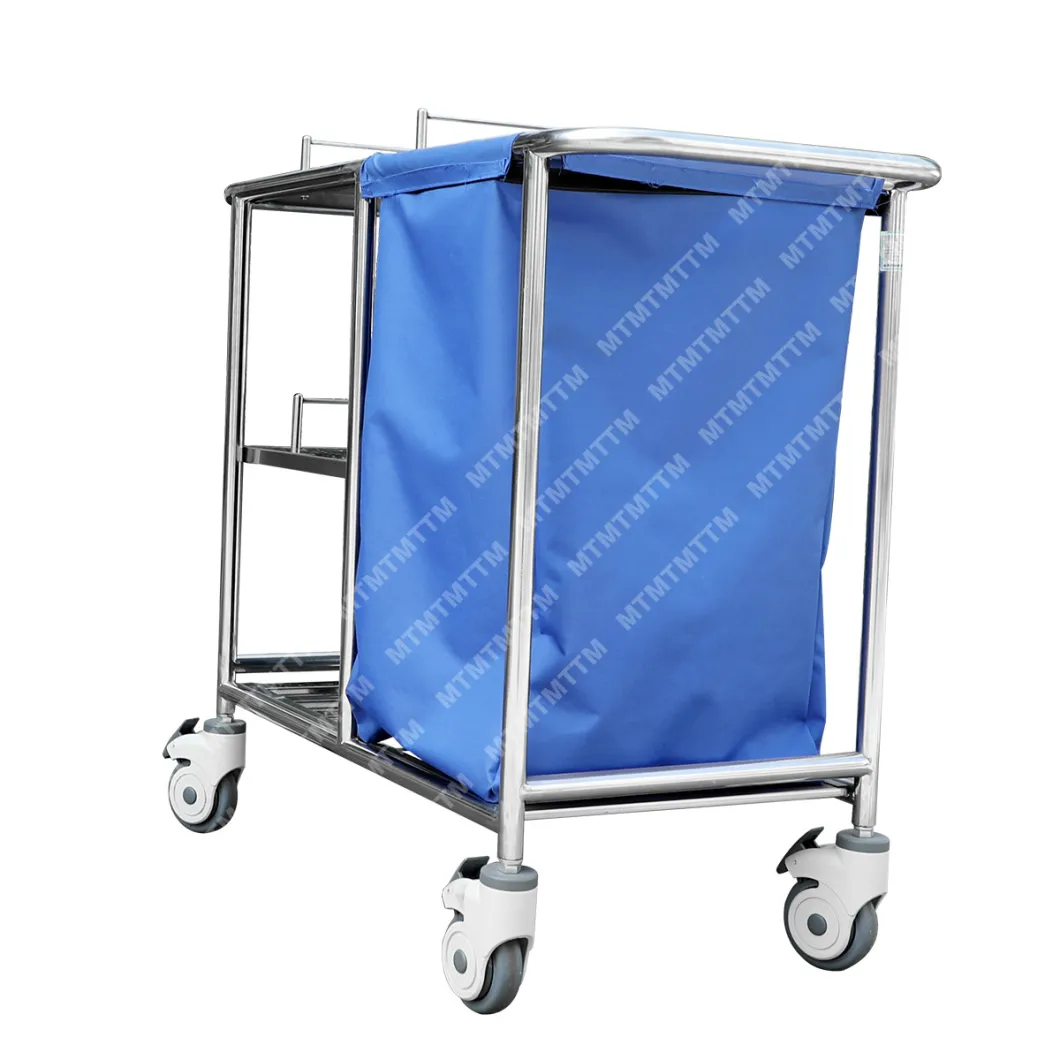 Waterproof Bag Mobile Nursing Cart Patient Room Cleaning Dirty Mobile Stainless Steel Hospital Trolley