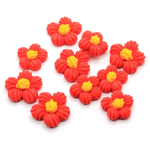 Two Size 100Pcs Resin Daisy Shape Flat Back Decoration Simulation Red Flower for Children Hairpin Accessory Scrapbook Making