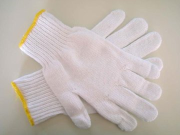 Grade-A cotton machine knit gloves ,bleached cotton string knit gloves