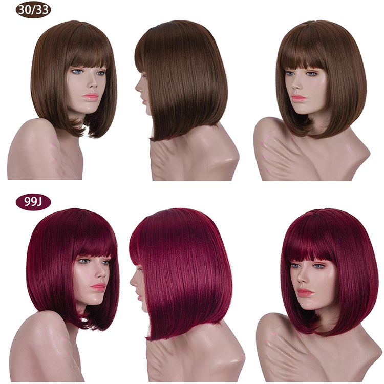 Hot Sale Cheap Wholesale hair black short bang water wave headband colour kinky straight highlights ombre wig curly bob wigs