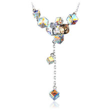 Colored square crystal pendant necklace with chain