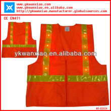 safety LED lights vest with 16 LED Lights ,safety LED vest with Good PVC, safety LED vest with multi~pockets