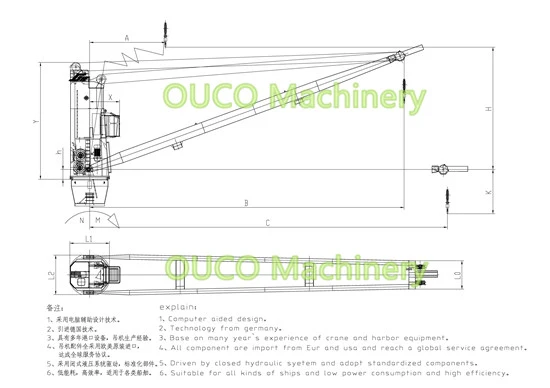 Ouco 26t37m Cargo Handling Heavy Duty Fixed Boom Marine Offshore Crane