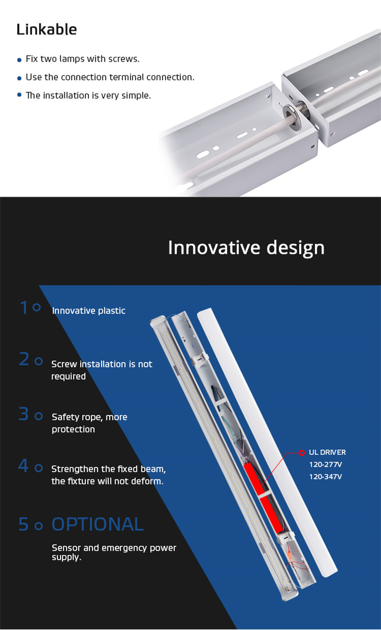 4ft Linkable Emergency Dimmable Linear Strip LED Batten Light With Sensor
