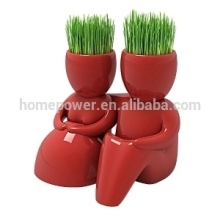 Double red lovers ceramic pot head doll