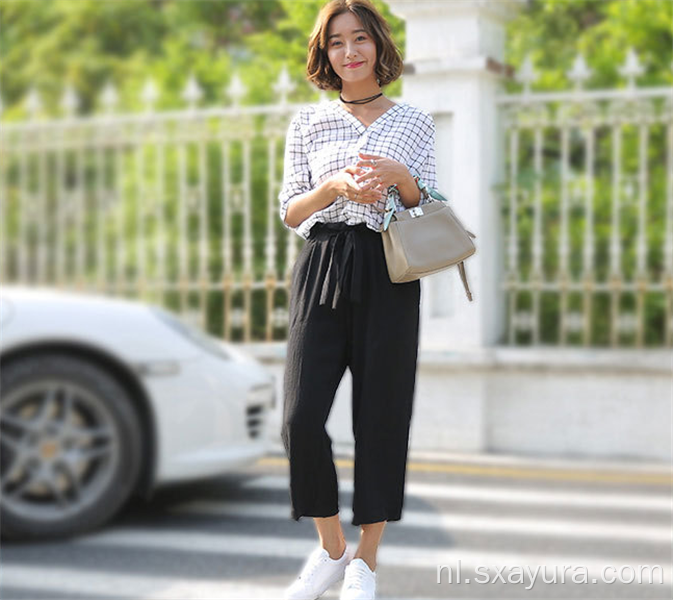 Mode zwart-wit geruite overhemd vrouwen