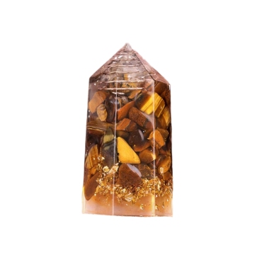Yellow Tiger Eye Stone Chip Stone Resin Hexagonal Prism Ornament for Home Decor