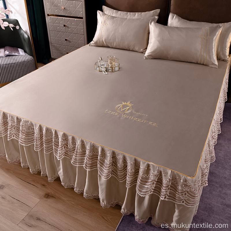 Faldas de cama con patrón de logotipo personalizado de seda de hielo 100%