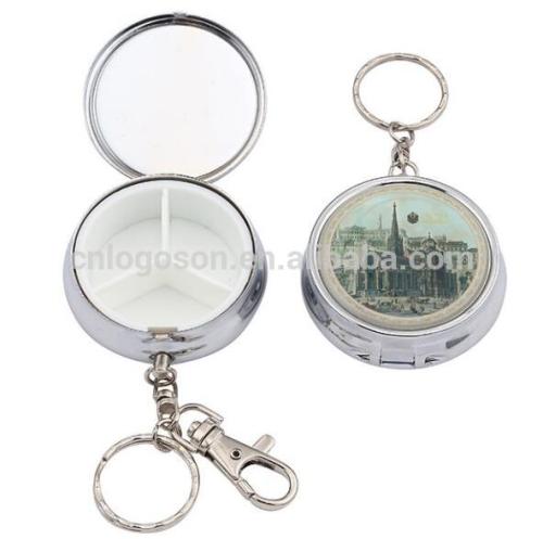 Custom Souvenir Metal Pill Min Case Small Siver Pill case keychain Pill Storage