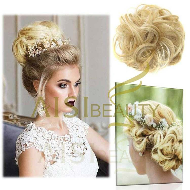 Aisi Beauty Popular Cheap Price Multi Color Synthetic Curly Messy Donut Chignon Bun Elastic Rope Rubber Band Hair Extension