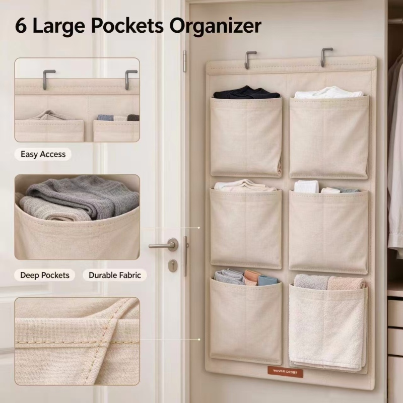 6 Pockets Wall Hanging Storage Organizer No Drill