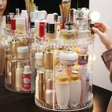 New 360 Degree Rotation Transparent Acrylic Cosmetics Storage Box Fashion Spin Multi-function Detachable Makeup Beauty Organizer