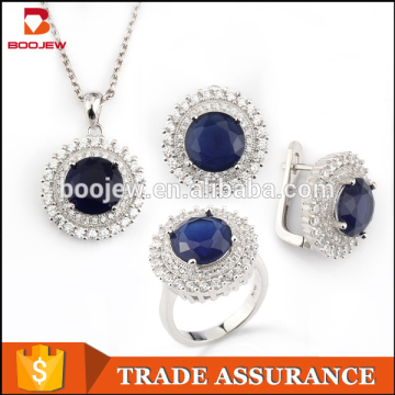 2016 Popular elegant women's 925 sterling silver round shape royal blue stone Moroccan jewelry set