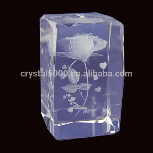 3d laser engraved crystal cube crystal rose