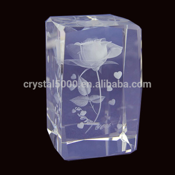 3d laser engraved crystal cube crystal rose