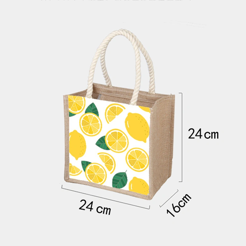 Wholesale Custom Printing Logo Ins Hot Sale Jute Food Bag Canvas Shopping Tote Beach Bag