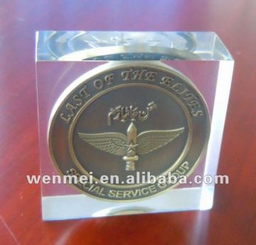 Lucite embedment/insert , paperweight with coin inside
