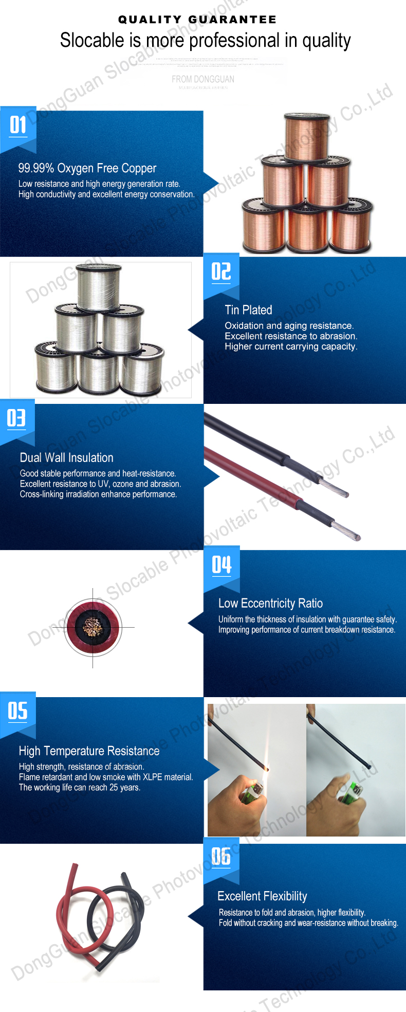 Slocable waterproof electric copper TUV CE xlpe insulation 10mm PV Solar Cable