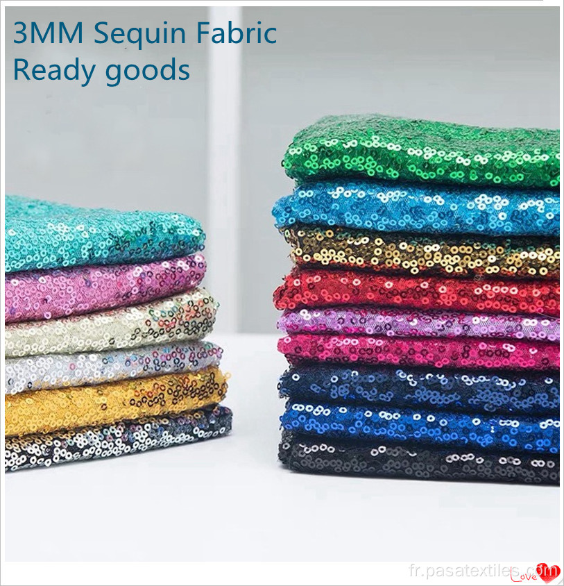 Tissu en tissu à paillettes en gros Tissu de séquence de paillettes 3mm pour robe