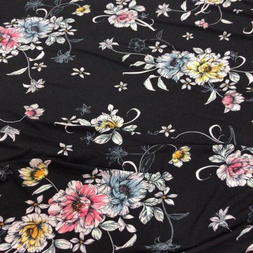 AOP Multi Warna Hitam Pada Kain Rayon Rajutan