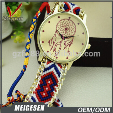 Gold Color Plating Fashion Lady Wristwatches Fabric Lady Watch