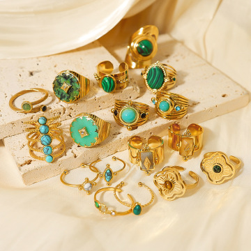 Open Peacock Turquoise 18K Titanium Steel Ring Jewelry