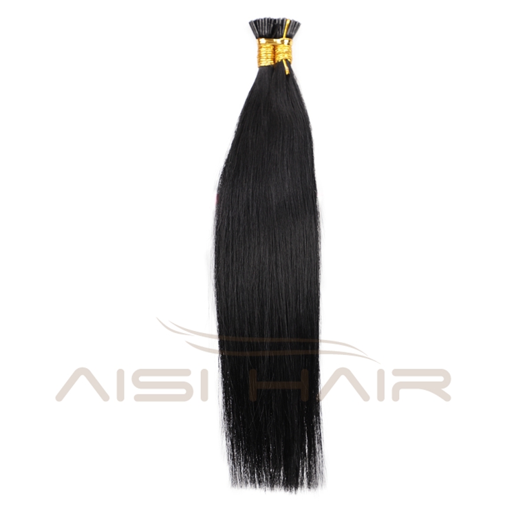 Aisi Hair 10A Unprocessed Silky Straight Human Hair Double Drawn 18 Inch Pre Bonded Black I-Tip Human Hair Extensions