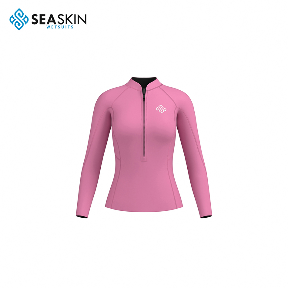 Seaskin uzun kollu kızın pembe dalış wetsuit ceket