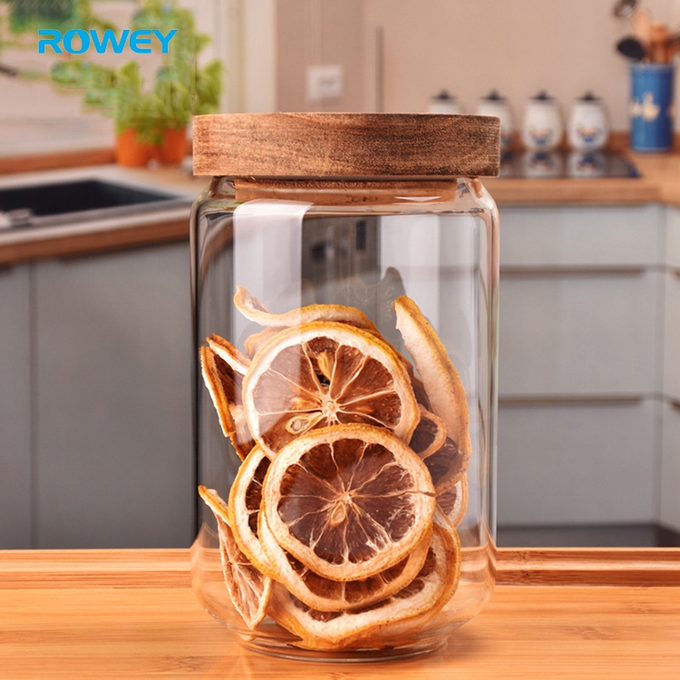 unbreakable wooden lid glass nuts storage jar for cookies air tight glass storage food jars