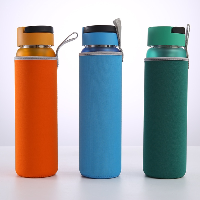 1000ml New Designed Water Bottle Color Glass with Bamboo Lid and Sleeve