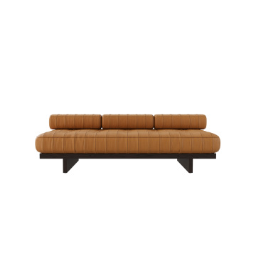 YUANF Mid-Century Leather Sofa – Full Leather & Walnut Frame