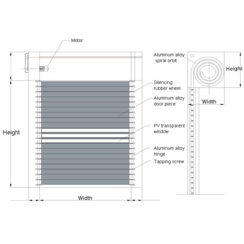 Puerta espiral aislada de alta velocidad con aleación de aluminio