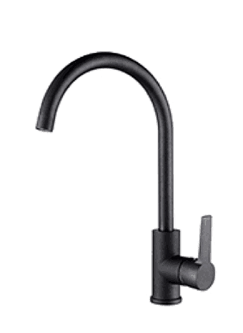 Matte black single handle brass kitchen faucet with gooseneck