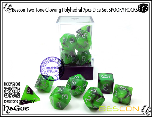 Juego de dados Bescon Two Tone Glowing Polyhedral 7pcs SPOOKY ROCKS-6 Bescon Two Tone Glowing Polyhedral 7pcs Dice Set SPOOKY ROCKS-6