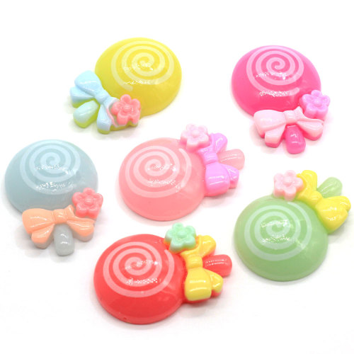 100 pz Giapponese Kawaii Arco Glitter Lolly Simulazione Lecca-lecca Flatback Cabochons In Resina Scrapbooking Cassa Del Telefono Capelli Fiocco Centro D