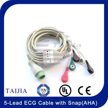 One Piece 5-Lead ECG Cable with Snap(AHA)