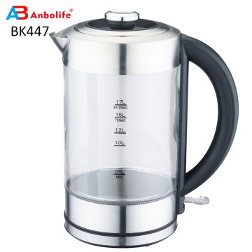 Fast Boiling Glass Tea Kettle (1.7L) Cordless Stainless Steel Finish Hot Water Kettle Glass Tea Kettle