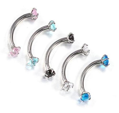 Cubic Zirconia Gem Internally Thread Curved Barbell