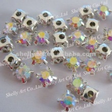 Sew on rhinestone in metal setting claw crystal AB ss20